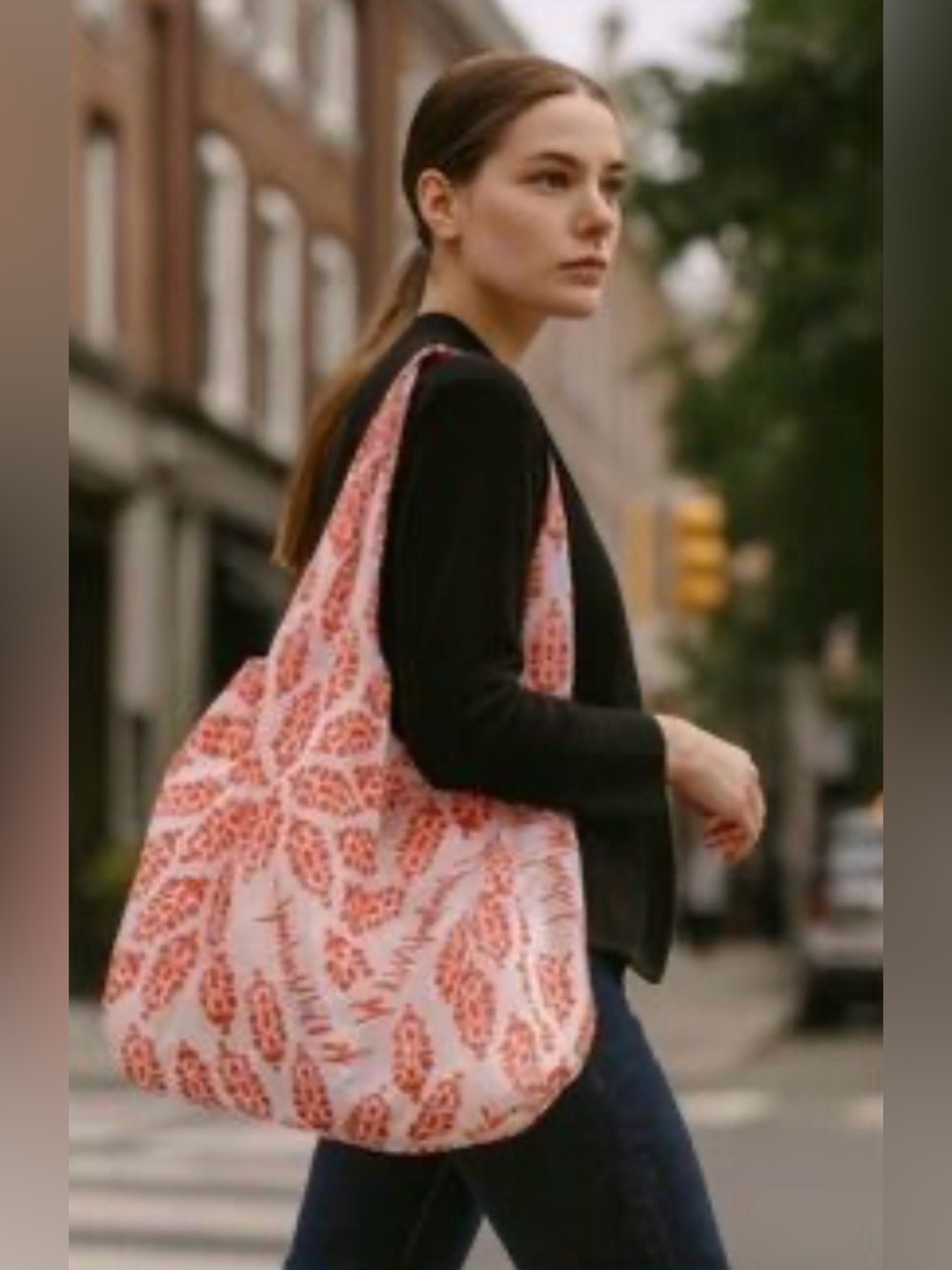FP Movement Free People Large Reusable Packable Nylon Tote Bag Coral Pink Logo